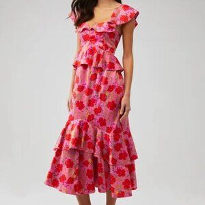 Show Me Your MuMu Pink Floral Midi Dress - Size M